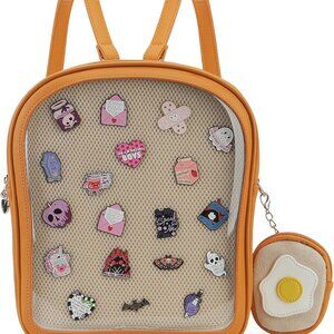 Cute Toast-Themed Ita Bag with Adjustable Straps for Pin Display - Brown & Beige